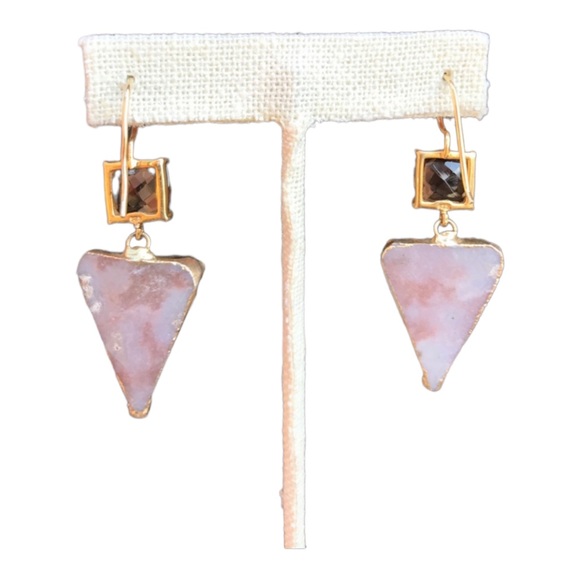 Smokey Quartz and Druzy gold plated wire back Earrings - Picture 9 of 11